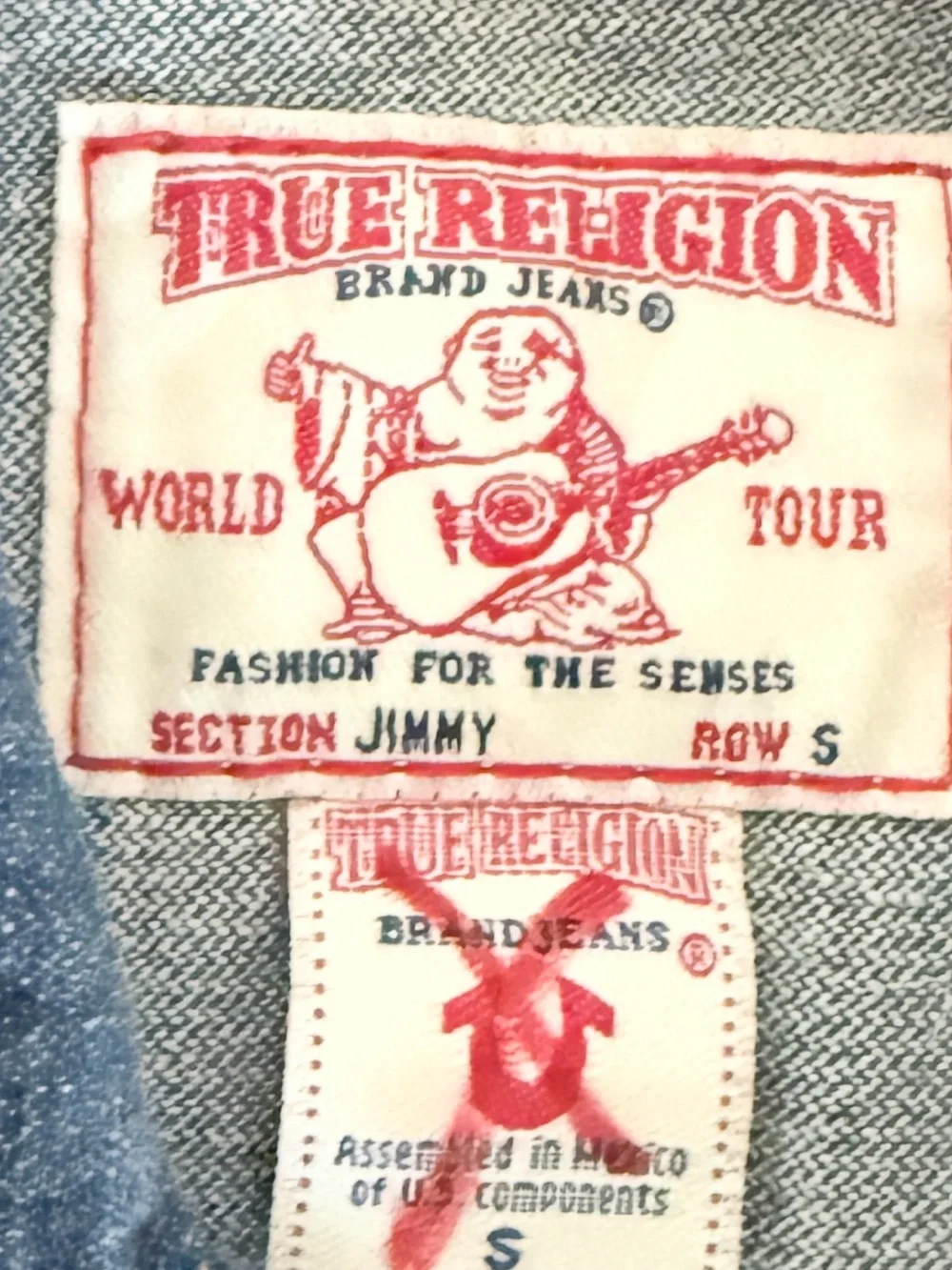 True Religion Men's Denim Jeans jacket  with Red Logo Patch